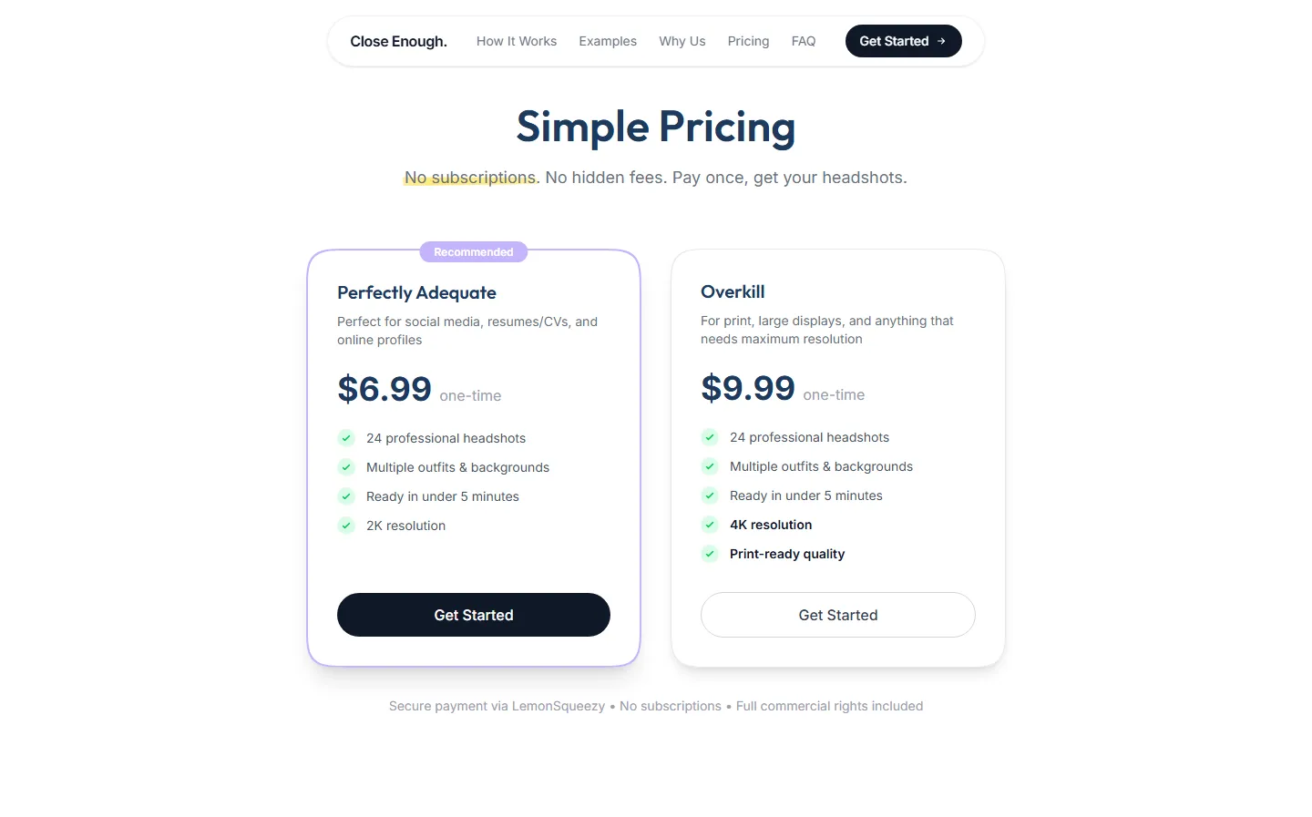Close Enough pricing