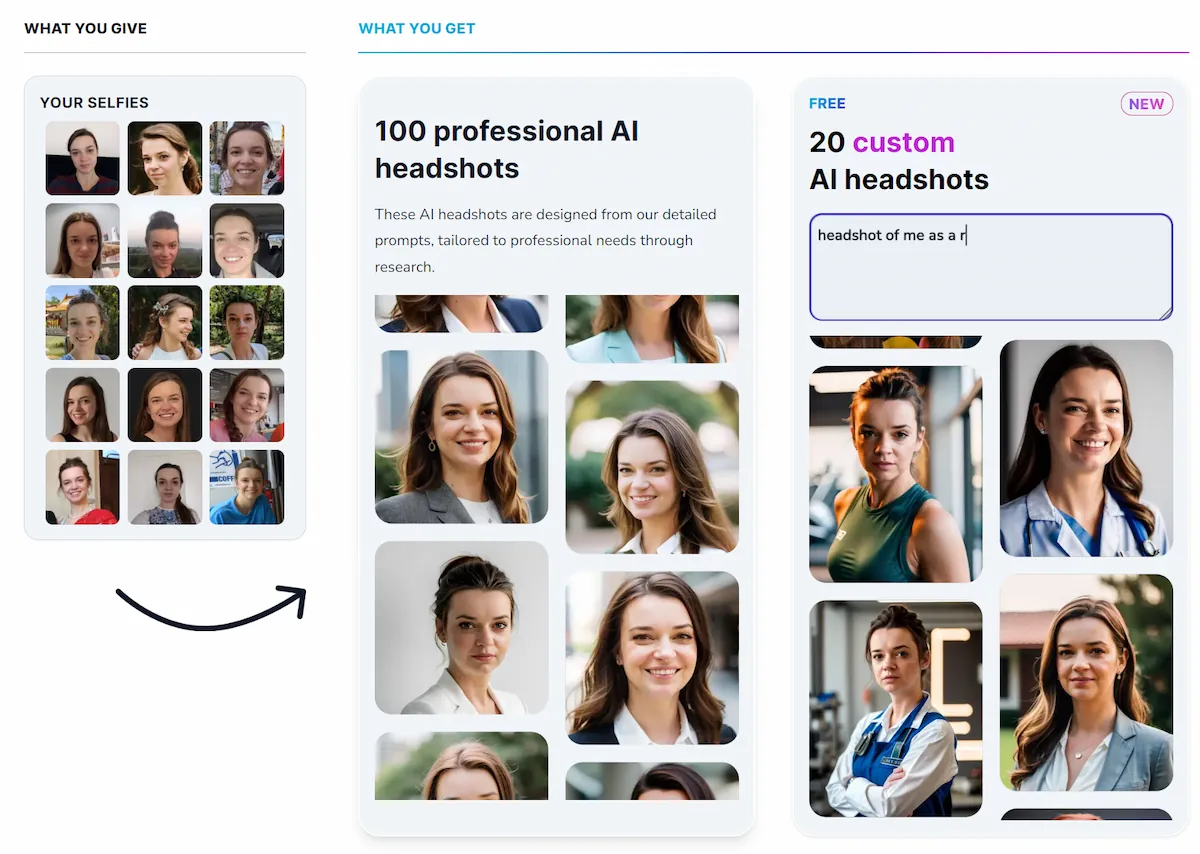 You also get 20 headshots with a custom prompt